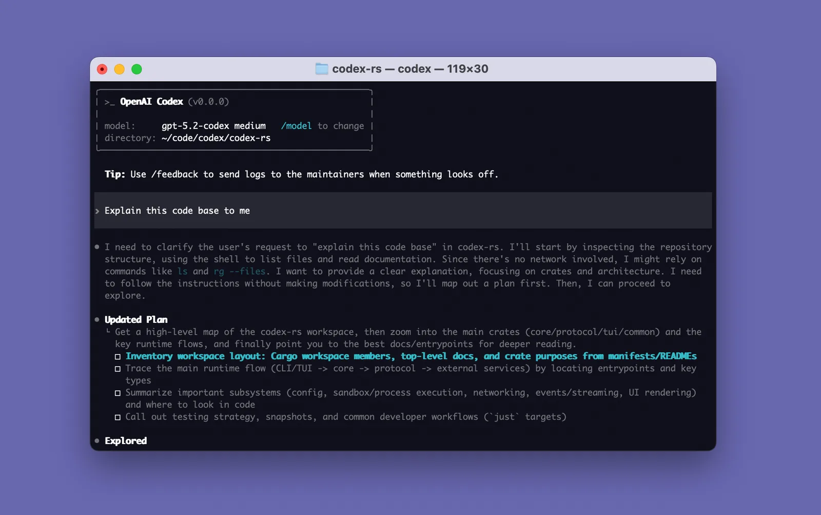 Codex CLI in einem Terminal
