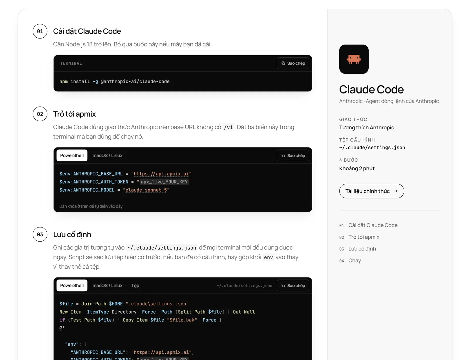 Hướng dẫn Claude Code trong tài liệu apmix