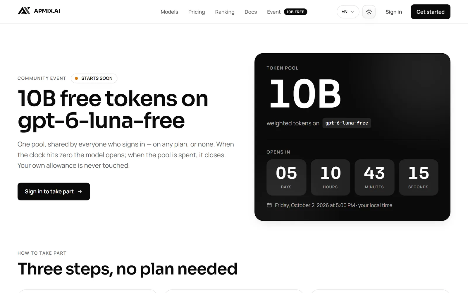 The apmix event page with the countdown to the opening