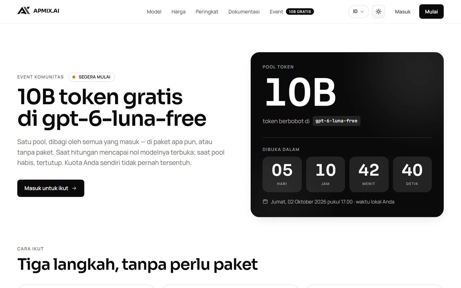 Halaman event apmix dengan hitung mundur menuju pembukaan
