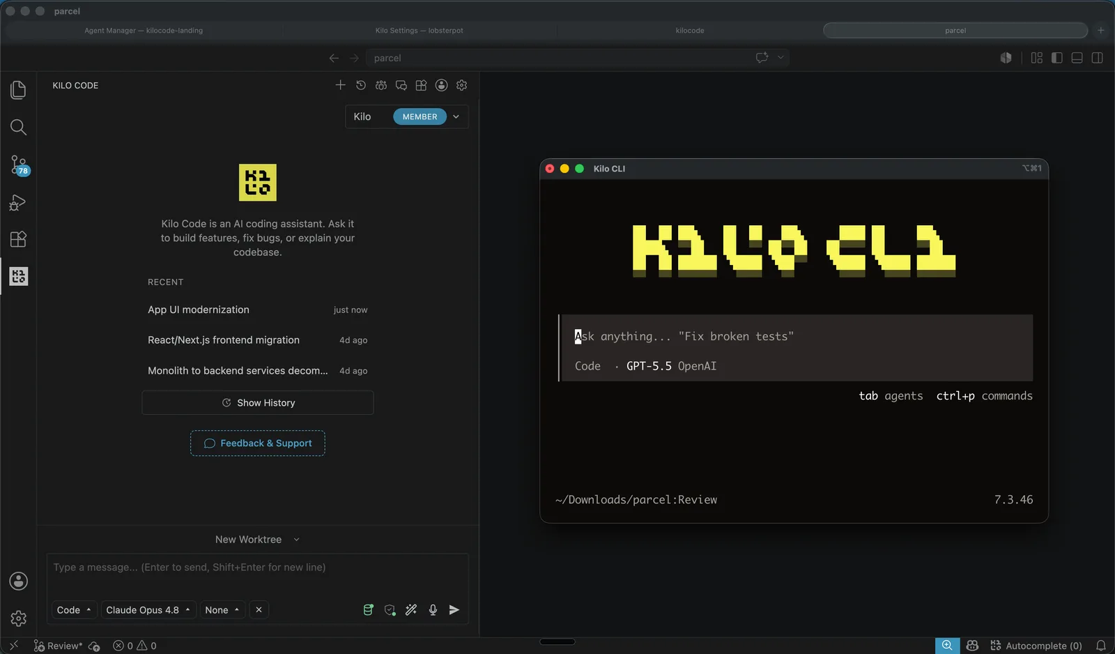 Kilo Code in VS Code neben der Kilo CLI