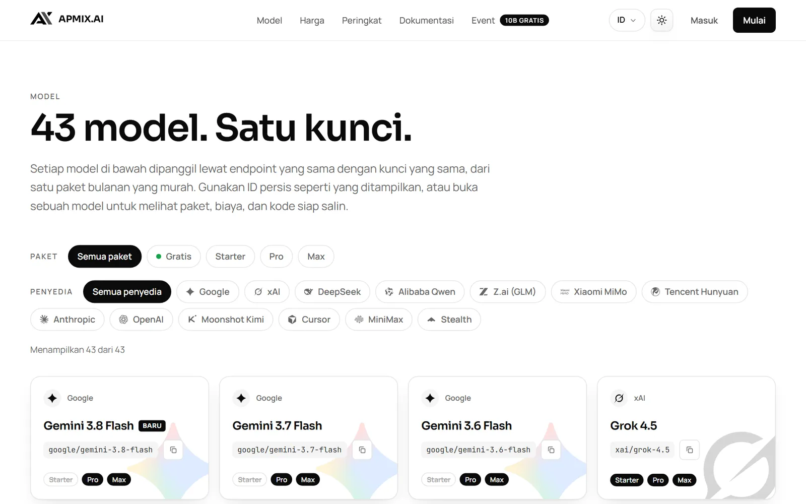 Katalog model apmix dengan 43 model dan paket yang menyertakan tiap model