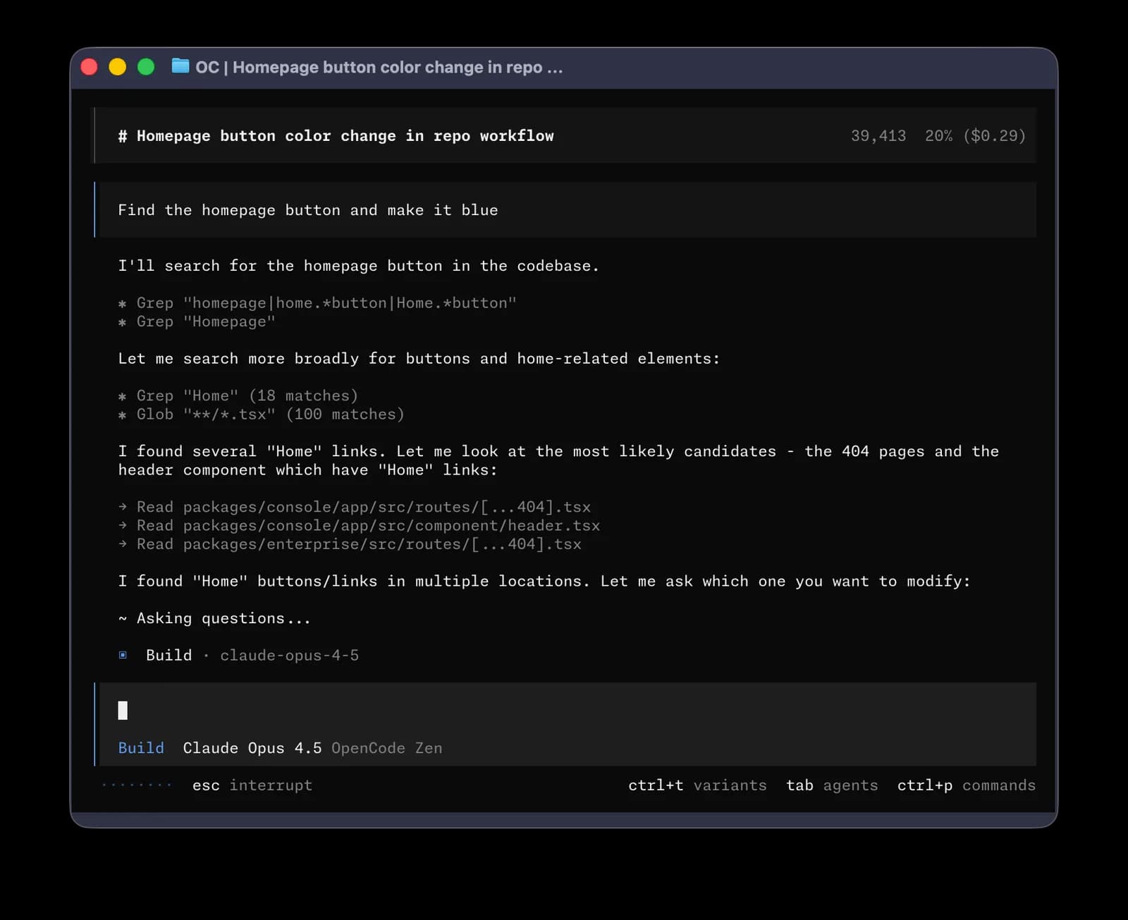 Die Terminal-Oberfläche von OpenCode